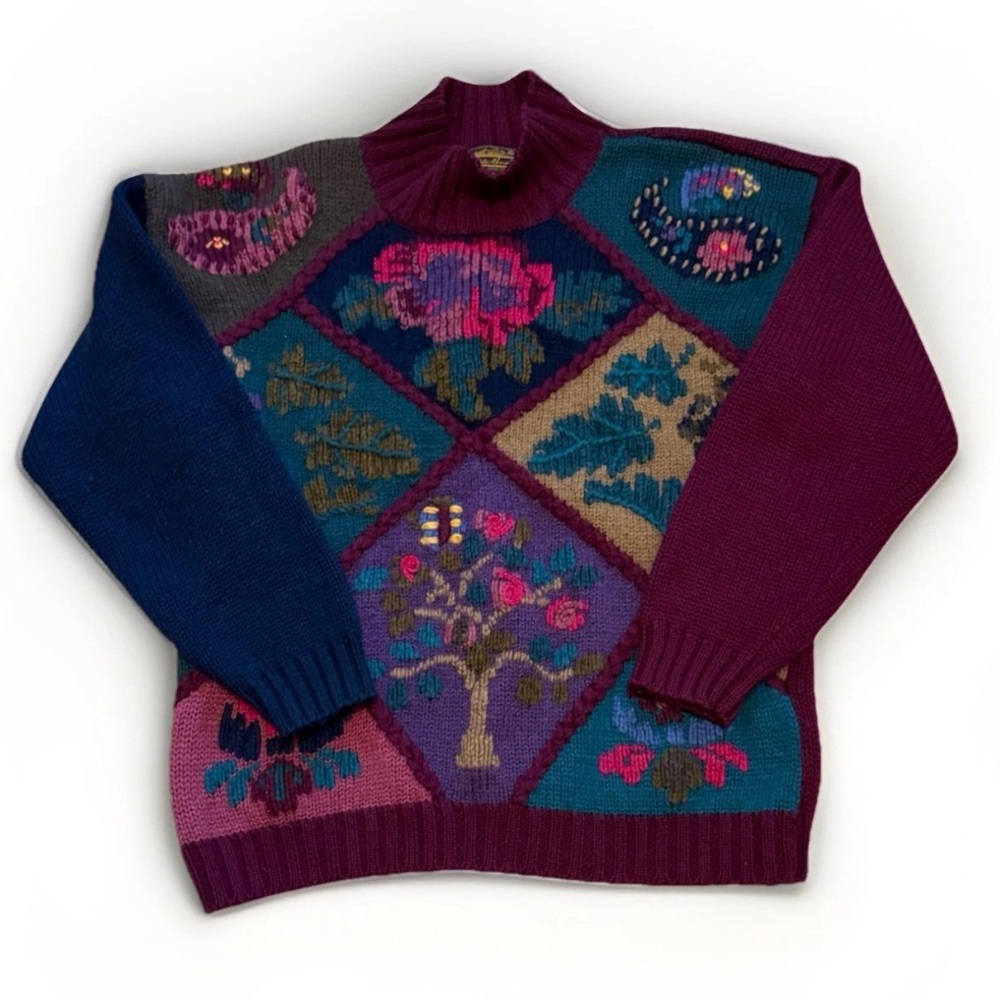 Vintage Eddie Bauer 1991 Wool Sweater – Floral Tapestry Tree Motif Women’s M